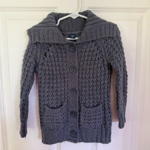GAP Blue/Gray Hooded Cable Knit Sweater w/ Gold Detail - Size 2t